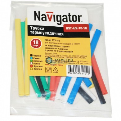 Набор термоусадочных трубок 4/2 (6 цветов по 3шт) 10см Navigator | «ТАТМЕТИЗ» Набор термоусадочных трубок 4/2 (6 цветов по 3шт) 10см Navigator - магазин крепежа «ТАТМЕТИЗ»