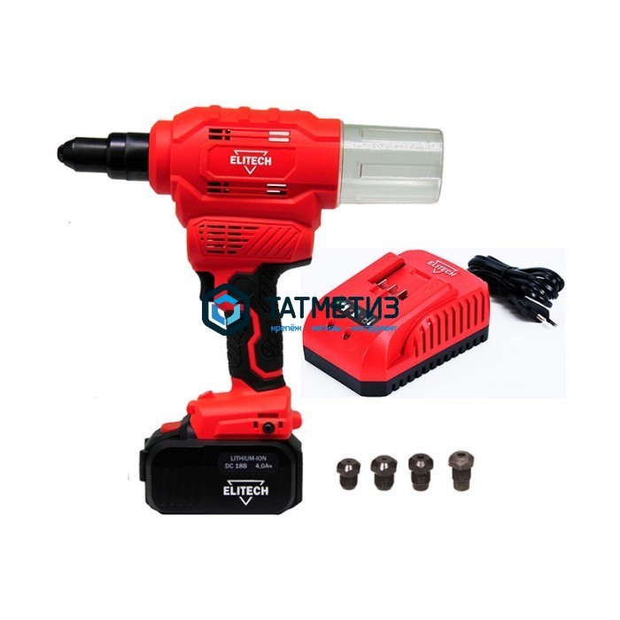 Заклёпочник акк ELITECH ПЗА 18БЛ 18В,1х4.0Ач,Li-ion,зак.2.4-6.4мм,9кН,23мм Заклёпочник акк ELITECH ПЗА 18БЛ 18В,1х4.0Ач,Li-ion,зак.2.4-6.4мм,9кН,23мм