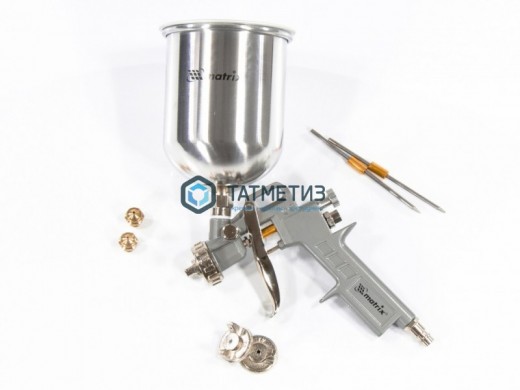 Краскораспылитель пневмат. с верхним бачком V=1,0 л, сопла диаметром 1.2, 1.5 и 1.8 мм// Matrix | «ТАТМЕТИЗ» Краскораспылитель пневмат. с верхним бачком V=1,0 л, сопла диаметром 1.2, 1.5 и 1.8 мм// Matrix - магазин крепежа «ТАТМЕТИЗ»